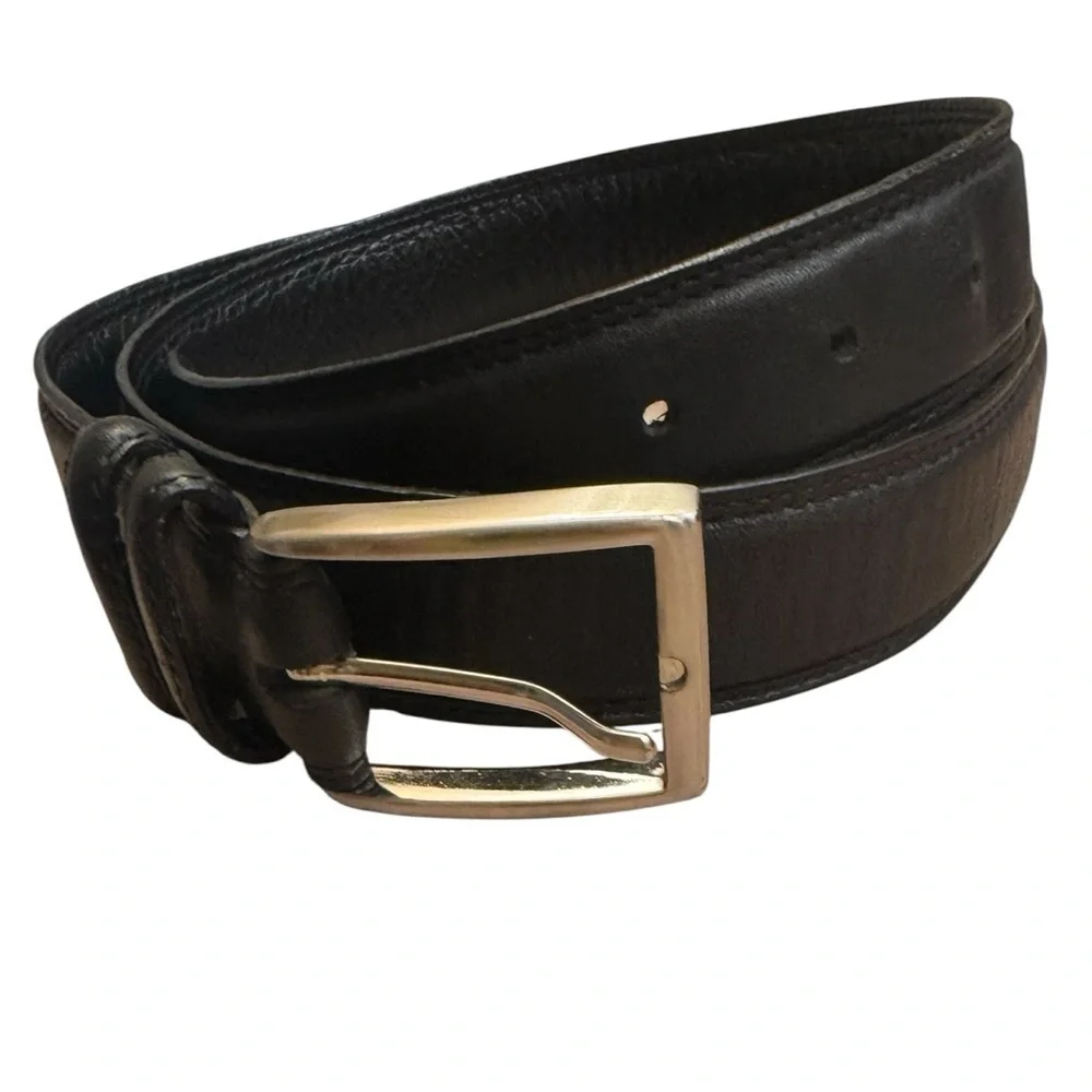 NWOT LEATHER HAND MADE Men’s Hand Polished Buckle Belt Black SZ 36 Luxury EUC